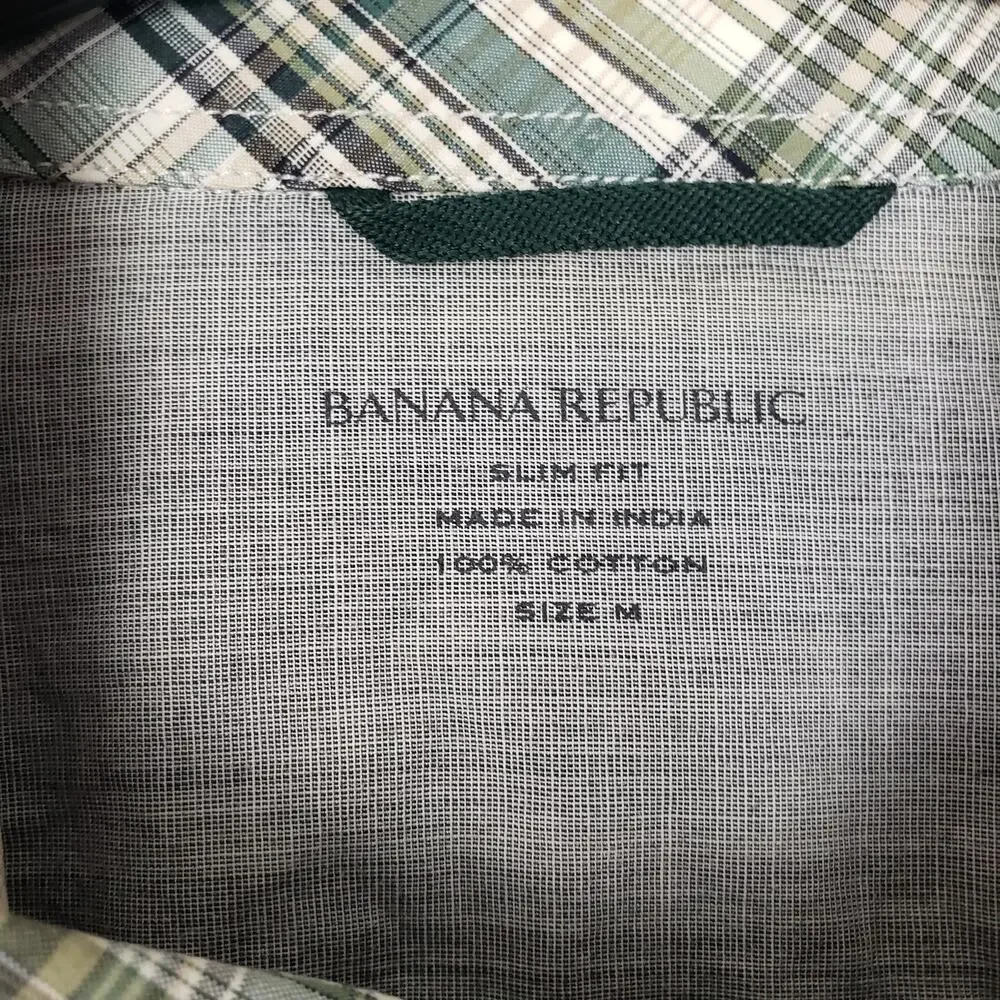 Banana Republic Men's Size M Long Sleeve Button Up Green Plaid Slim Fit Heritage
